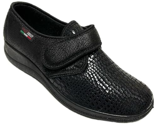 GAVIGA scarpe pantofole elasticizzate fantasia donna regolabili a strappo alluce valgo e riabilitazione made in ITALY 0434 (nero, 39, Sistema Taglie Calzature EU, Adulto, Donna, Numero, Media, 39)