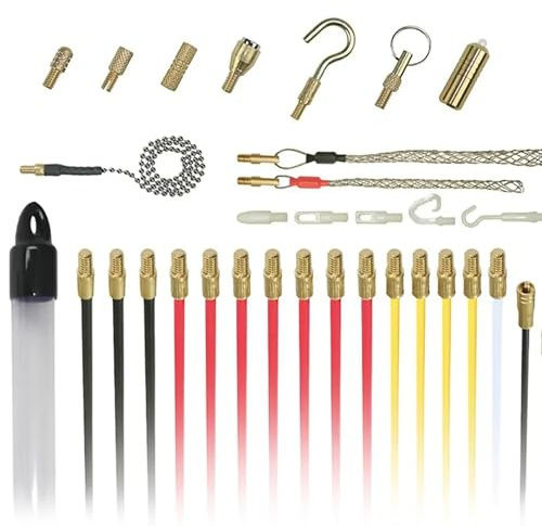 Super Pro 16M Cable Access Rod and 17pc Attachments Accessories Kit Set - 16 x 1m Rods, Electric Wire Puller, Cable Installation Access Fishing Tool, Electrical Fish Tape, Electricians Tools