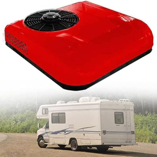 12V/24V DC RV Climatiseur,RV Climatiseur De Toit avec Refroidissement Et Chauffage,pour Camping-Cars,Bus,Excavatrices,Camping-Cars,VéHicules Agricoles,Red-12V