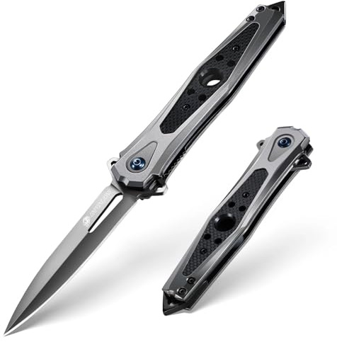 univinlions Klappmesser Outdoor Scharfes mit Clip Taschenmesser mit Rutschfester Griff 8,5 cm Survival Messer für Camping, Trekking Idee Als Geschenk Schwarz