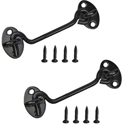 2 pestillos de gancho y ojo de 4 pulgadas, color negro, de acero inoxidable, ideal para cerraduras de puerta sin taladrar puertas de jardín, cobertizos, baños, dormitorio, cerradura de puerta