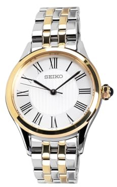 Seiko Klassik Armbanduhr für Damen in der Farbe Bicolor mit Armband aus Edelstahl, Wasserdichtigkeit: 5 bar, Gehäusedurchmesser: 29,6 mm, SUR612P1