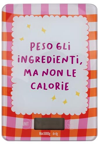 Villa d'Este Home Tivoli 1996 Bilancia da cucina digitale 5Kg, top in vetro temperato, 21,5x15x1,7 cm, rosso e rosa, More Amor