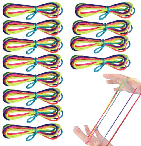KIRZAX Fadenspiel Fingerspiel,12 Stück Fingertwist,Gummi Twist Spiel Gastgeschenke,Rainbow Rope,Fadenspiele für Kinder,Fadenspiele Für Kinder für Kindergeburtstag als Mitgebsel für Mädchen & Jungen