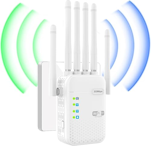 Repetidor WiFi, Amplificador señal WiFi,6 Antenas, 2 Puertos LAN, repetidor WiFi/Extensor WiFi, Ap Modo,Cobertura Total de 360°Cobertura de hasta 11000 pies Cuadrados, para hogar y Oficina (Blanco)