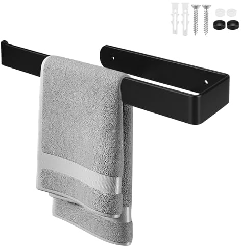 Shwdsy Toallero de aluminio, toallero de aluminio, toallero de 29,5 cm, toallero negro para taladrar, fijación de tornillo, adecuado para baño, dormitorio, cocina