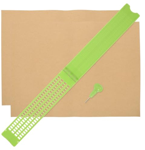 NOLITOY Set Tavoletta Braille in Plastica Portatile Verde Chiaro Punteruolo e 2 Fogli per Esercizi, Tavoletta Scrittura Braille per Non Vedenti, 27 Linee 30 Celle