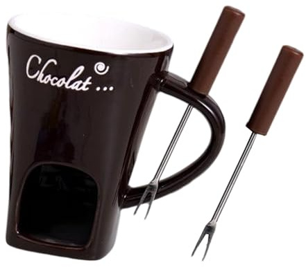 LOVIVER Fondue Chocolat Bougie, Mug de Fondue au Chocolat en Céramique, Pot de Fonte Multifonel 130ML pour Beurre et Fromage, Appareil de Cuisine pour Maison et Pique-niques, Brun avec 2 Fourchettes