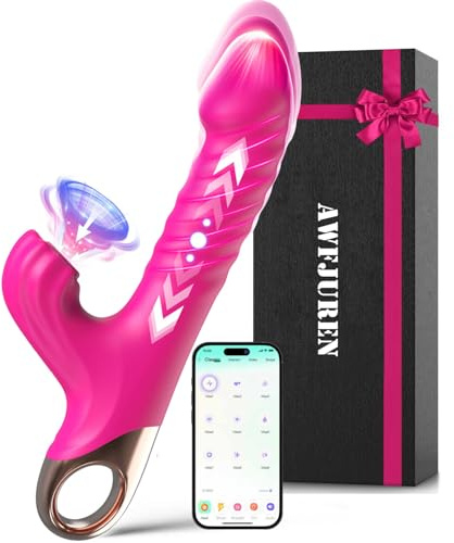 Vibradorador Mujer Juguetes Eróticos para pareja sexuales Dildo Realista Succionador de Clítoris Femenino 9x9 Modos Control por App con Vibración Empuje Telescópico Consoladores.. Sexualmujer