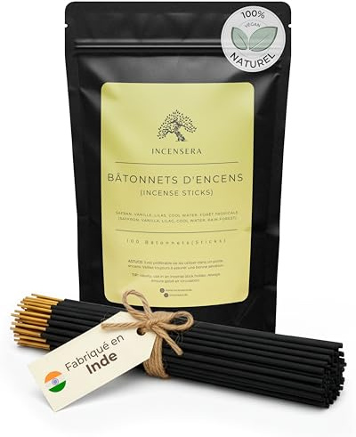 Incensera Set 100 incenso bastoncini naturali 5x20 – Incensi Profumati Zafferano, Vaniglia, Lillà, Cool water e Foresta Pluviale – Incenso Naturale a Lunga Durata per Meditazione, Yoga e Relax