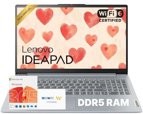 Lenovo Ideapad Laptop de 15.6 pulgadas con Microsoft Office 365 | 8 GB de RAM | SSD PCIe de 256 GB | Pantalla antirreflejos | Almacenamiento en la nube de 1 TB | Wi-Fi 6 | Batería de 10 HR | Copilot