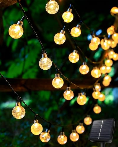 AdalyRoma Catena di luci solari per esterni, 6 metri, 30 sfere di cristallo, 8 modalità di illuminazione, IP65, impermeabile, bianco caldo, ideale per giardino, balcone, terrazza e alberi