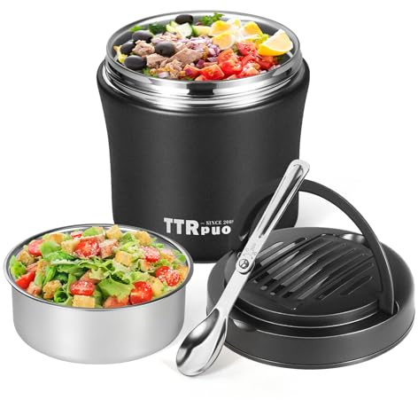 1.2L Food Flask Soup Thermos Lunch Pot Insulated Leakproof Steel Black