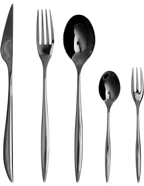 Bestickset Modern 30 Delar Alla Tillfällen Kniv Gaffel Sked Tesked Tårtgaffel Rostfritt Stål Svart Farfalle