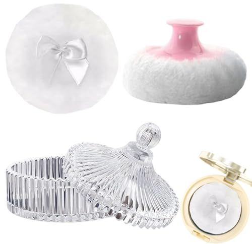 Soplo De Polvo Corporal Grande - Soplo De Polvo Suelto De Pelo Largo De 10,2 * 12 Cm, De Vidrio Con Aplicador | Contenedor De Vidrio | Para Mujeres Rostro Belleza Configuración Mojado Seco Maquilla