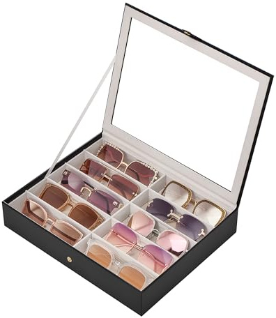 Lolalet Sonnenbrillen Aufbewahrung, Sonnenbrillen Organizer Box Brillen Display Case für mehrere Brillen mit transparentem Deckel für Männer Frauen