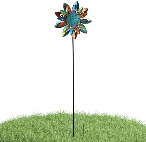 Garden Spinners - Metal Sunflower Windmill - Lawn Spinners Pinwheels Wind Socks | for Driveway Pathway Patio Porch Balcony Birthday Party Housewarming