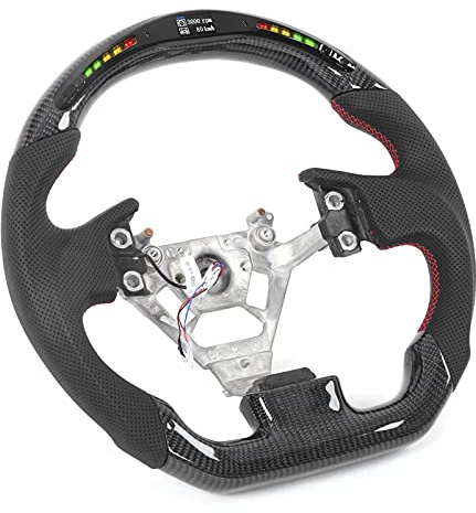 Ejoyous Lenkrad aus Kohlefaser, LED-Lenkrad mit LCD-Display, Flache Unterseite, Nappaleder, 12 V Bis 16 V, Ersatz für G35 2003 2007 für Rennfahrten