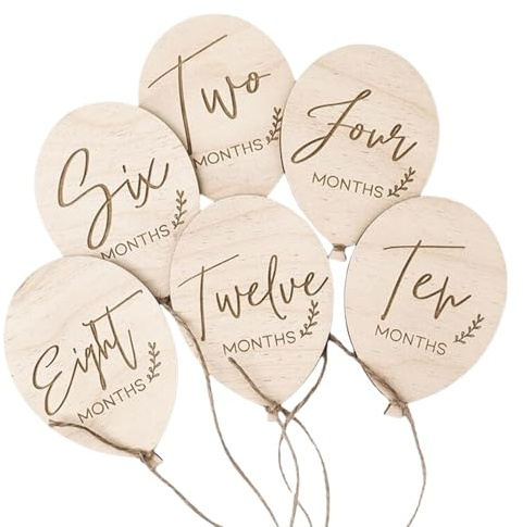 Wooden Milestones Baby Balloon Word Signs Baby Monthly Milestones Cards for Photography & Nursery Decors Newborns Present Growth Track