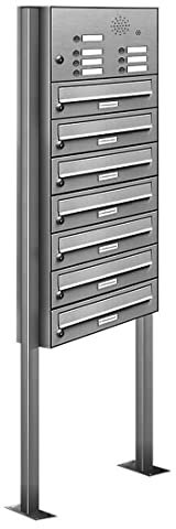 AL Briefkastensysteme 7er Edelstahl Standbriefkasten mit Klingel rostfrei als 7 Fach Briefkastenanlage in Postkasten Briefkasten Design modern