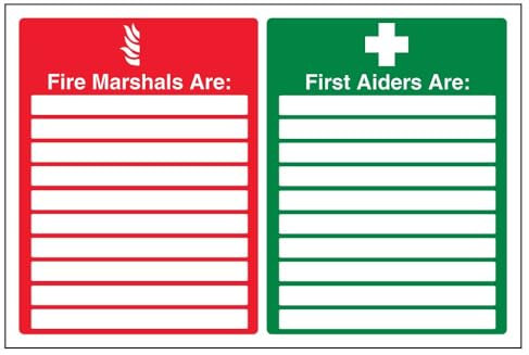 V Safety 13046BA-R Fire Marshals/First Aiders Sign - Landscape - 300mm x 200mm - 1mm Rigid Plastic, Green,Red