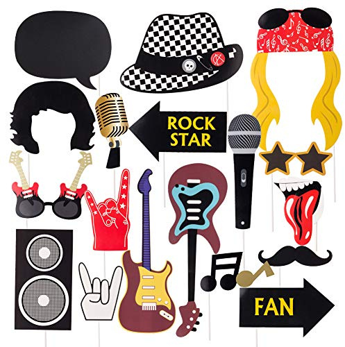 SUNBEAUTY 18er Set Rock and Roll Foto Requisiten Rock Star Musik Party Klassische Photo Booth Props Rock Fotorequisiten 50's 60's Music Theme Guitar Party-Zubehör
