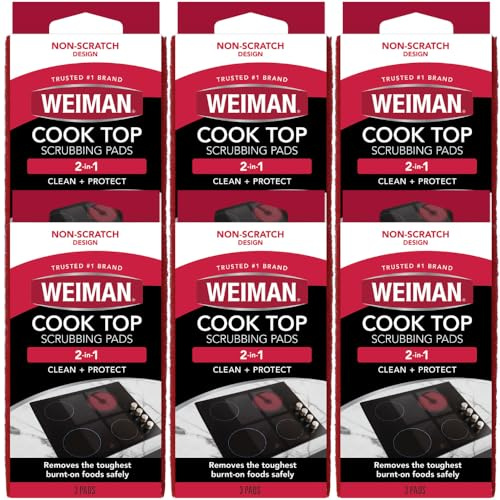 Weiman Products Cook Top Scheuerpad, 3 Stück, 6 Stück pro Packung | Nicht scheuernd für eingebrannte Lebensmittel und Fett, sicher für Keramik-, Elektro-, Gas- und Induktionsherde, Spüle
