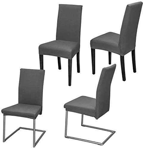 Staboos Stuhlhussen 4er Set - Hochwertige und elastische Stuhlhussen für Swingstühle - Pflegeleichte Stuhlbezüge & Hussen für Stühle - Perfekter Stuhlbezug 2er Set - ÖKO TEX Zertifiziert - Dunkelgrau