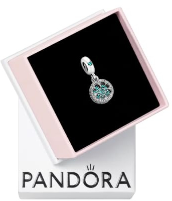 PANDORA Pendente con trifoglio in argento con cristallo verde reale, verde acqua e zirconia cubica trasparente