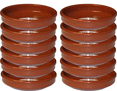 Pack de 12 cazuelas redondas de barro, diámetro exterior 22.5 cm, diámetro interior 20.4 cm, aptas para vitro y horno