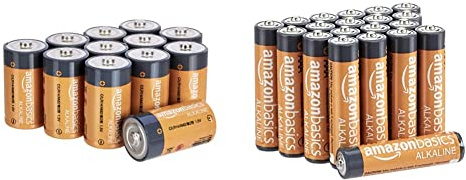 Amazon Basics Batterie alcaline mezza torcia, 1.5 volt, per uso quotidiano & Batterie alcaline AAA 1.5 Volt, Performance, confezione da 20