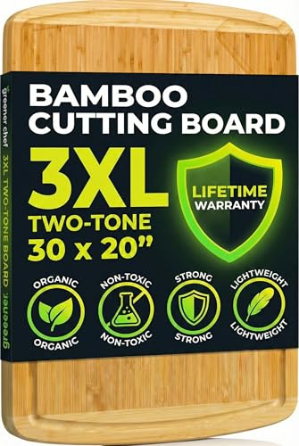 Greener Chef 30 x 20 Organic Extra Large Cutting Board with Lifetime Replacements – Wood Bamboo Chopping Board - Wooden Butcher Block Cutting Board for Carving Turkey, Grilling Brisket and BBQ