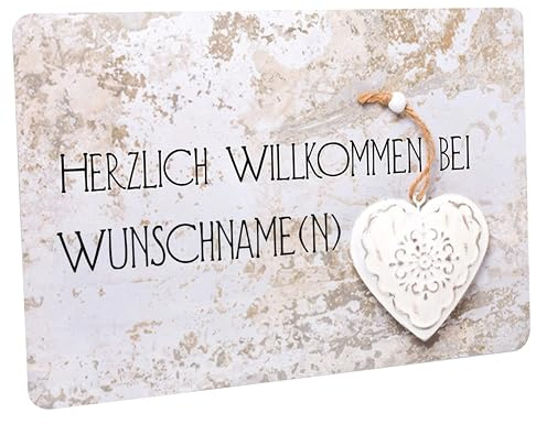 Crealuxe Fussmatte mit Wunschtext/Wunschname Herzlich Willkommen - Motiv weißes Herz - 60x40 cm - Gummi Rückseite/rutschfest - Filzoberfläche - Bedruckte Türmatte - Innenmatte