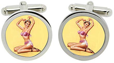 Gift Shop Bella Pin-Up Fille Boutons Manchette en Chrome Boîte