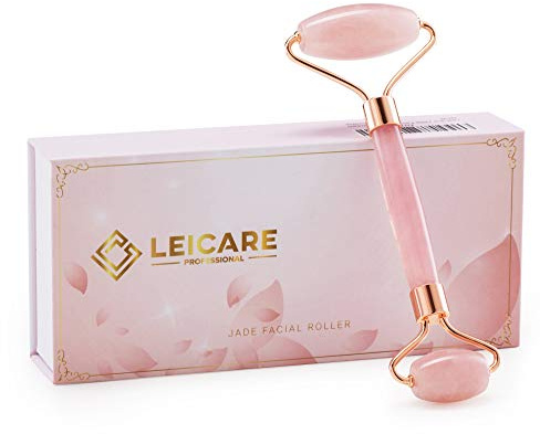 LeiCare Jade Roller for Face - Rose Quartz Face Roller Skin Care - Stone Facial Roller, Face Massager for Women, Relieve Stress, Remove Wrinkles Eye Puffiness