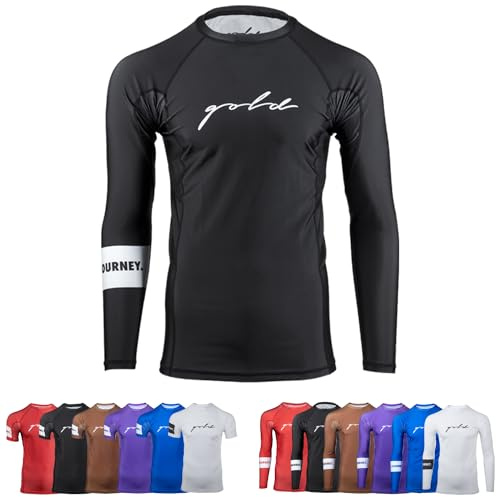 Gold BJJ Foundation Rash Guard - Ranked No-Gi and Gi Jiu Jitsu Rashguard - Black - S