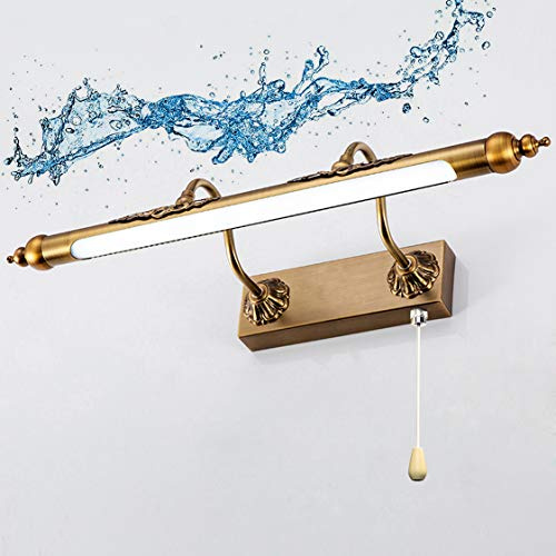 HMAKGG Bathroom Wall Lights, Dimmable Satin Brass Vintage Retro Double Arm Picture & Mirror Light | Adjustable Head | Pull Cord Switch Operated,8W/45cm