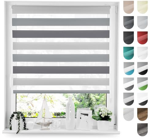 Tom'Shop® Doppelrollo DuoRollo [Graphit & Hellgrau & Grau, 100cm x 150cm] Duo Rollos für Fenster Klemmfix ohne Bohren mit Klämmträger Fensterabdeckung Fensterrollo leichte Montage