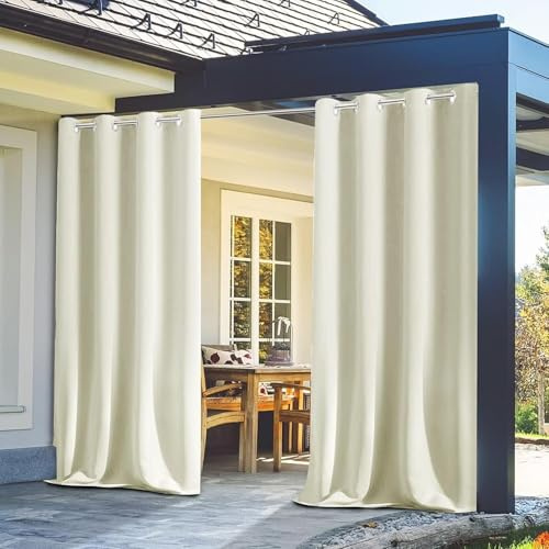 Outdoor Vorhänge, Wasserdicht Verdunkelungsvorhang mit Ösen, Outdoorvorhänge mit UV Schutz Wasserabweisend Blickdicht für Pavilion Balkon Garten Patio ( Farbe : Beige , Größe : L132XH160cm-1 Stücke )