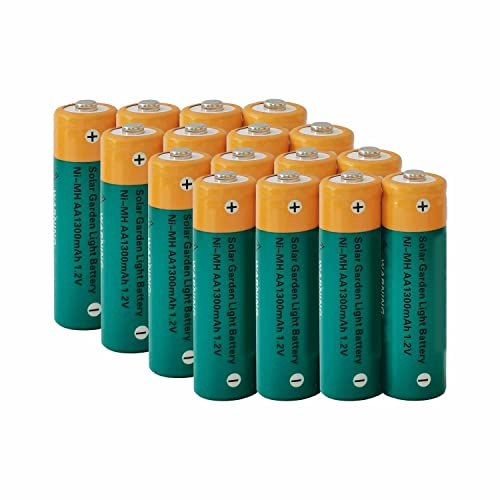 Piles Rechargeables NiMH AA 1300mAh 1,2V pour éclairage Solaire extérieur de Jardin, de Chemin de Paysage, de Cour (16 pièces)