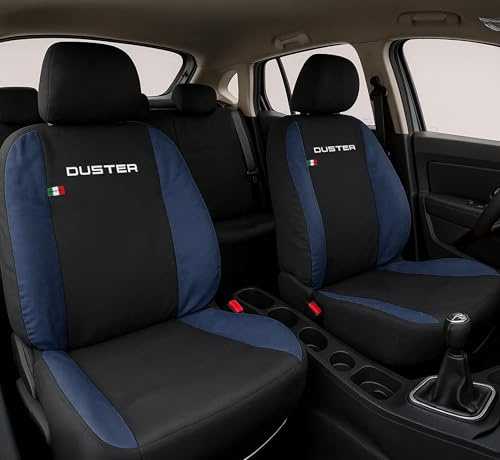 Auto Accessori Lupex | Housses de Siège Auto Compatibles avec Duster 2010-2024, Noir Bleu Foncé, Made in Italy, Tissu Polycoton, Avant et Arrière