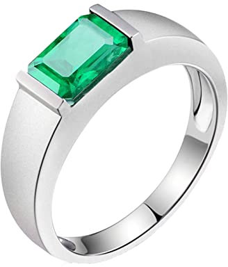 Daesar Damen Ring Platin 950, Verlobungsring Bandring mit 1.5ct Smaragd Eheringe Weißgold Größe 61 (19.4)