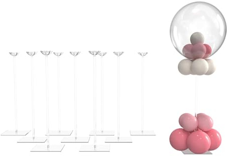 YALLOVE Clear Acrylic Tabletop Balloon Stand Kit, 10 Pack 40CM Balloon Stick Holder with Base for Wedding Birthday Festival Party Table Centrepiece Decoration (Balloons Not Included)