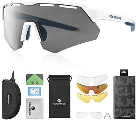 ROCKBROS Polarisierte Fahrradbrille mit 4 Wechselgläser Sonnenbrille Sportbrille für Damen und Herren