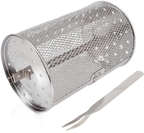 SUNGOOYUE Rullande Grillkorg, Rostfritt St?l BBQ Rullkorg Gaffel Tr?DN?t Cylindergrillkorg f?r Campingpicknickfest (18 cm h?jd)