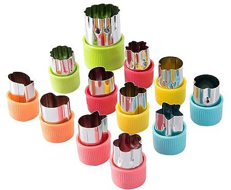 JIHUOO 12 Pcs Vegetable Cutter Shapes Set Mini Size Cookie Cutters Fruit Stamps Molds Small Sandwich Cutters Decorative Food Cutters Kids Food Cutter Shapes