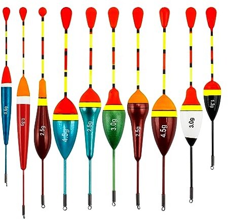 Aroidful 10 Pieza Pesca Flotadores, Trucha Flotador (0.6g/0.8g/1.2g/2.5g/3g/4.5g) Balsa Madera Flotadores, Pesca Flotador Set Adecuado para Río Estanque y Colmena