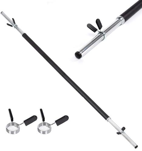 ALLINLIFE Barra de Pesas, Barra Recta Desmontable 140cm Ø25 mm, 2 Topes, Acero Resistente, Espuma Antideslizante, Barra de Levantamiento de Pesas, Barra Olímpica en Gimnasio Casa Fitness