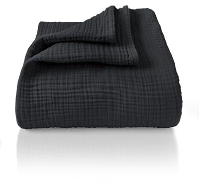 LAYNENBURG Premium Mousseline Couvre-lit 220 x 240 cm XXL - 100% Coton - Couverture en Coton Extra Doux pour se blottir, Couvre-lit, Couvre-canapé, Couvre-canapé (Anthracite)