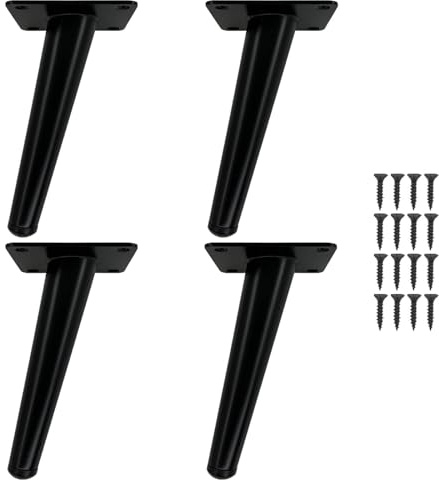 JinPhon 4 Pezzi Piedini per Mobili in Metallo Nero 15cm - Gambe per Divano Oblique a Cono, Design Industriale Moderno per Poltrone, Letto, Mobile TV e Comodini, Viti Incluse (Nero Opaco)